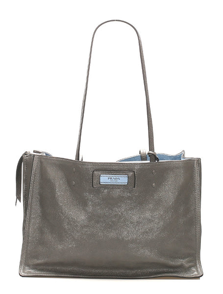 プラダ エティケット 1BG122 グレー レザー トートバッグ レディース PRADA 中古