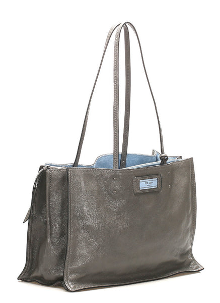 プラダ エティケット 1BG122 グレー レザー トートバッグ レディース PRADA 中古