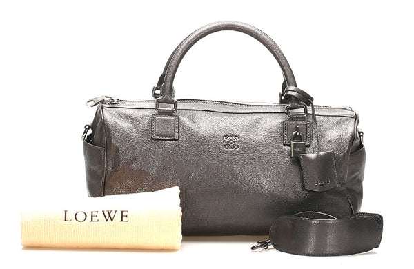 ロエベ アナグラム グレー レザー ハンドバッグ ショルダーバッグ 2WAY レディース LOEWE 中古