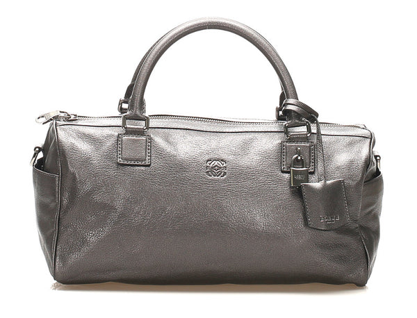 ロエベ アナグラム グレー レザー ハンドバッグ ショルダーバッグ 2WAY レディース LOEWE 中古