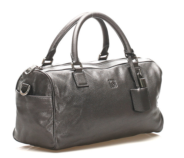 ロエベ アナグラム グレー レザー ハンドバッグ ショルダーバッグ 2WAY レディース LOEWE 中古