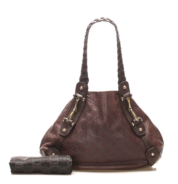 グッチ グッチシマ 162900 ブラウン 茶 レザー ショルダーバッグ レディース GUCCI 中古