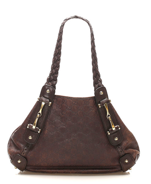 グッチ グッチシマ 162900 ブラウン 茶 レザー ショルダーバッグ レディース GUCCI 中古