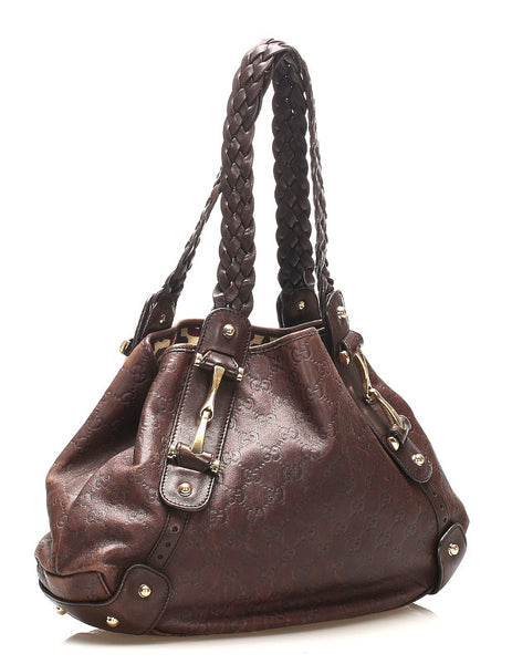 グッチ グッチシマ 162900 ブラウン 茶 レザー ショルダーバッグ レディース GUCCI 中古