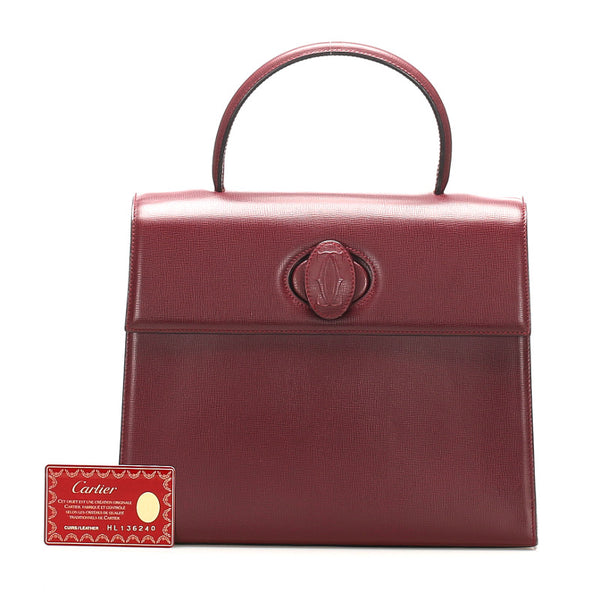 カルティエ マスト ワインレッド レザー ハンドバッグ レディース CARTIER 中古