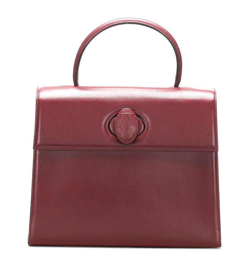 カルティエ マスト ワインレッド レザー ハンドバッグ レディース CARTIER 中古