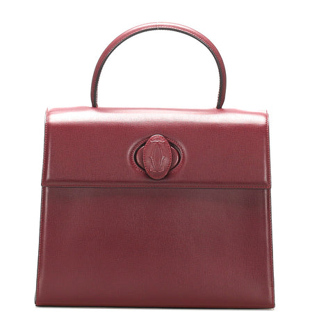 カルティエ マスト ワインレッド レザー ハンドバッグ レディース CARTIER 中古