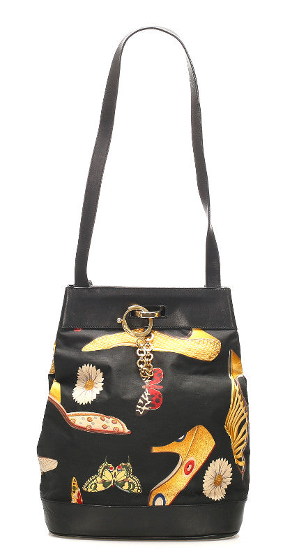 サルヴァトーレフェラガモ AU-21 5711 ブラック イエロー ナイロン レザー 肩掛け ショルダーバッグ レディース Salvatore Ferragamo 中古