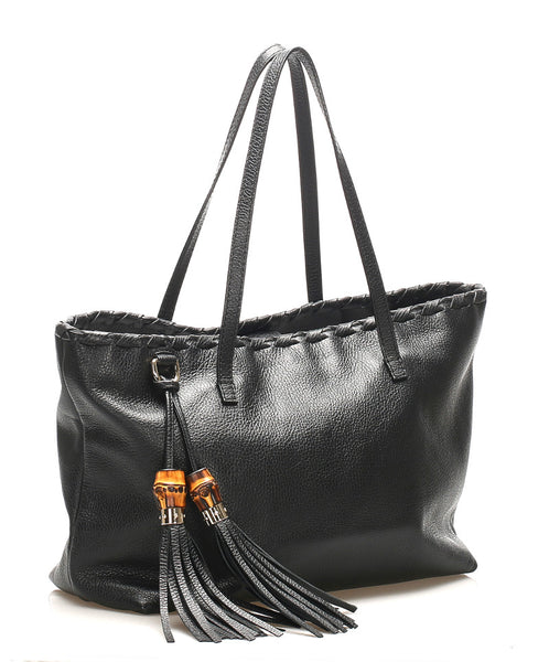グッチ バンブータッセル 354665 ブラック レザー トートバッグ レディース GUCCI 中古