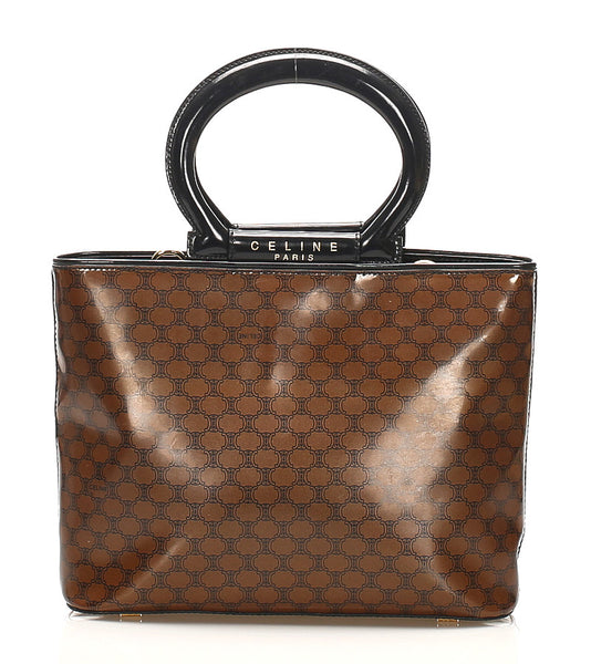 セリーヌ マカダム ブラウン 茶 エナメル ハンドバッグ レディース CELINE 中古