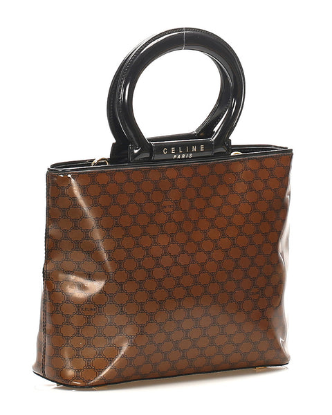 セリーヌ マカダム ブラウン 茶 エナメル ハンドバッグ レディース CELINE 中古