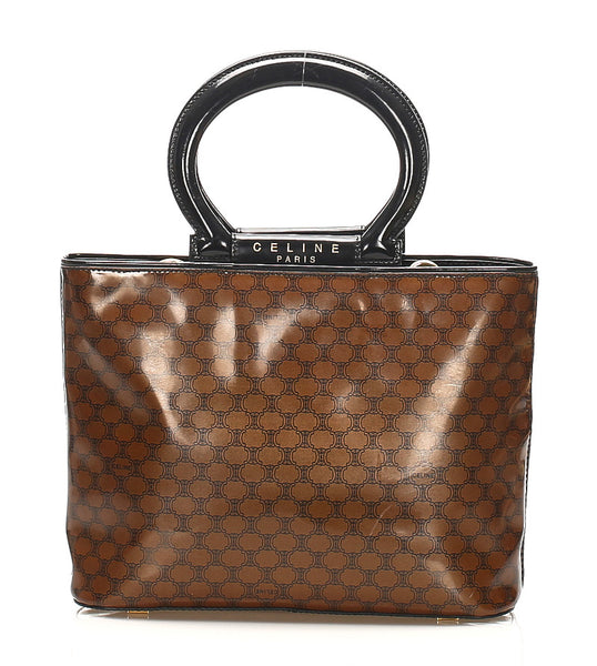 セリーヌ マカダム ブラウン 茶 エナメル ハンドバッグ レディース CELINE 中古