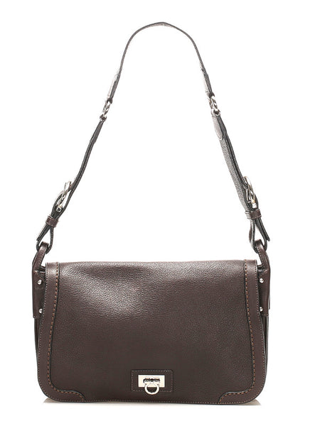 サルヴァトーレフェラガモ ガンチーニ FI-21 6921 ブラウン レザー 肩掛け ショルダーバッグ レディース Salvatore Ferragamo 中古