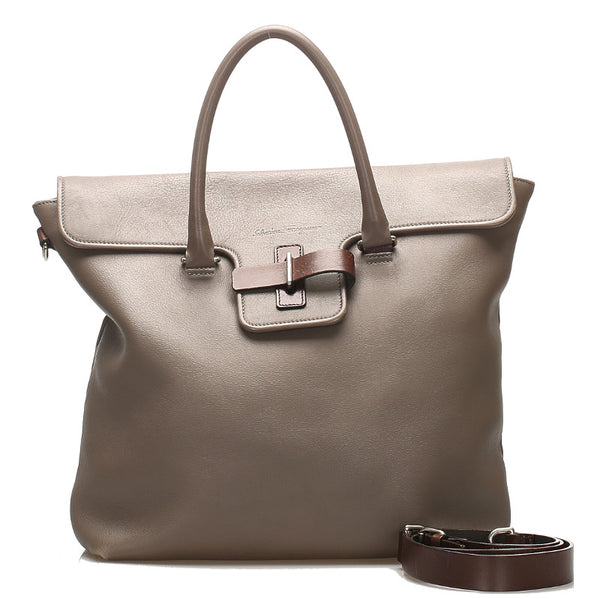 サルヴァトーレフェラガモ FJ-24 9529 グレー レザー ハンドバッグ ユニセックス Salvatore Ferragamo 中古