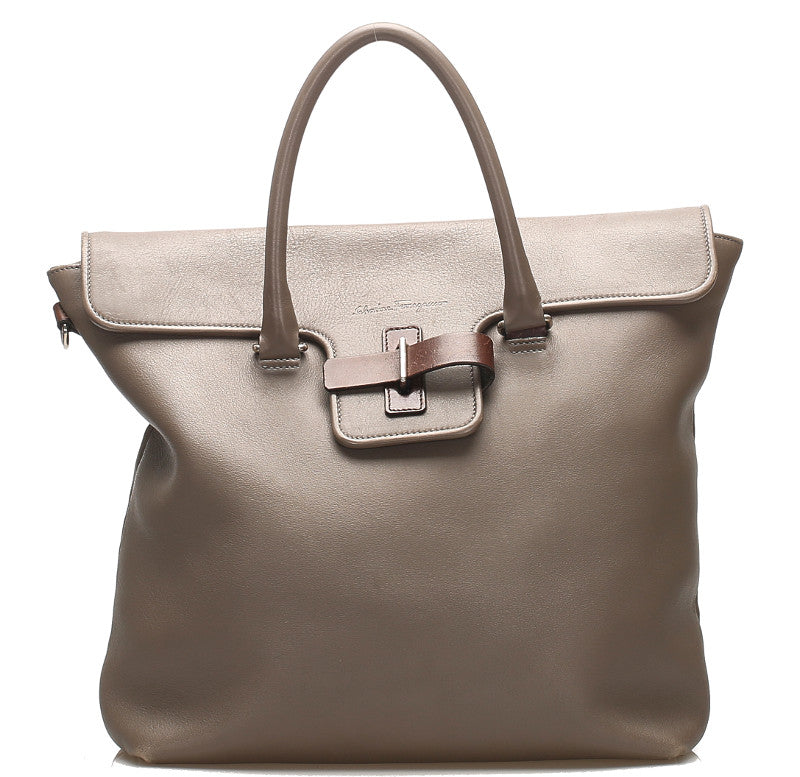 サルヴァトーレフェラガモ FJ-24 9529 グレー レザー ハンドバッグ ユニセックス Salvatore Ferragamo 中古