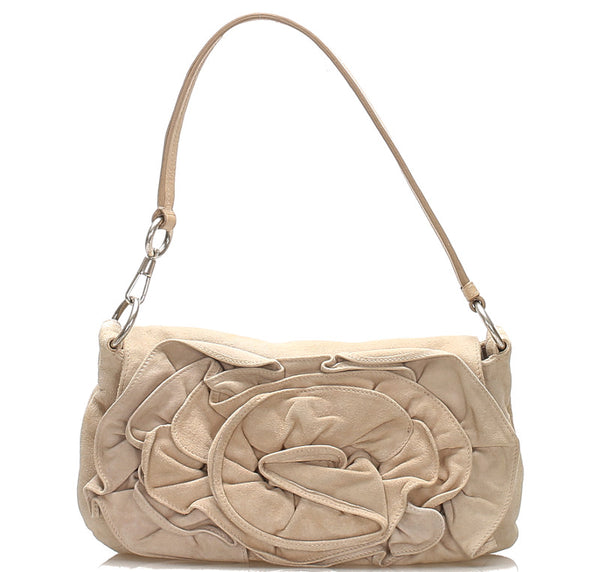 イヴ サンローラン ベージュ スウェード ショルダーバッグ レディース YVES SAINT LAURENT 中古