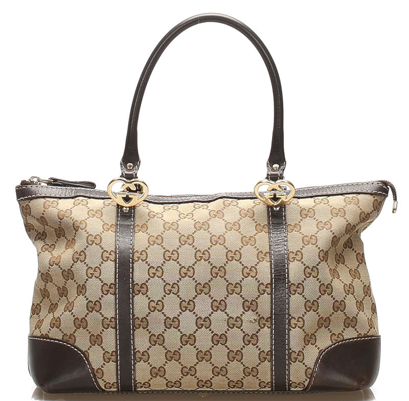 グッチ GGキャンバス 257069  ベージュ キャンバス レザー トートバッグ レディース GUCCI 中古