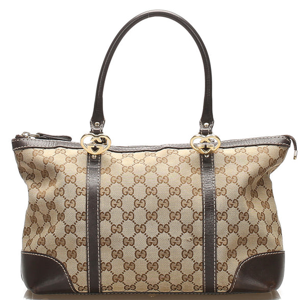 グッチ GGキャンバス 257069  ベージュ キャンバス レザー トートバッグ レディース GUCCI 中古