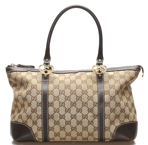 グッチ GGキャンバス 257069  ベージュ キャンバス レザー トートバッグ レディース GUCCI 中古