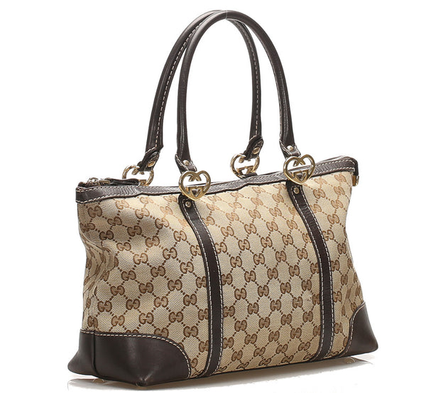 グッチ GGキャンバス 257069  ベージュ キャンバス レザー トートバッグ レディース GUCCI 中古