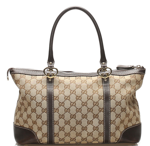 グッチ GGキャンバス 257069  ベージュ キャンバス レザー トートバッグ レディース GUCCI 中古