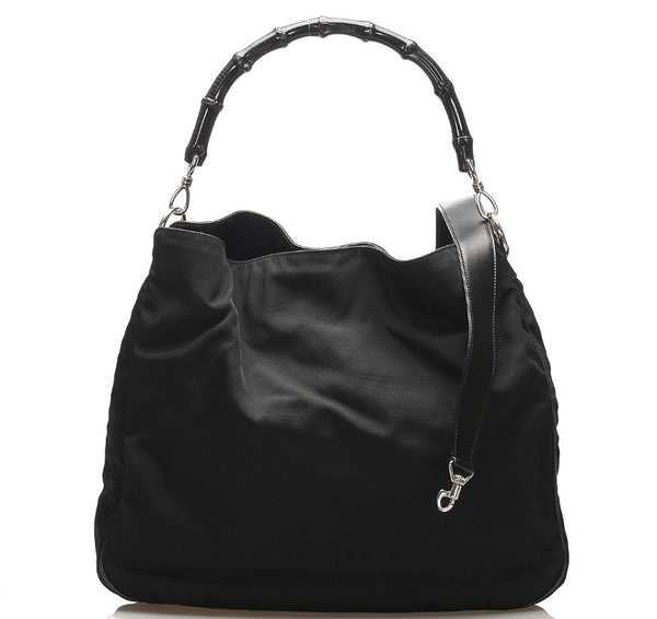グッチ バンブー 001-1577 ブラック ナイロン レザー ハンドバッグ ショルダーバッグ 2WAY レディース GUCCI 中古