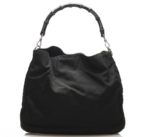 グッチ バンブー 001-1577 ブラック ナイロン レザー ハンドバッグ ショルダーバッグ 2WAY レディース GUCCI 中古