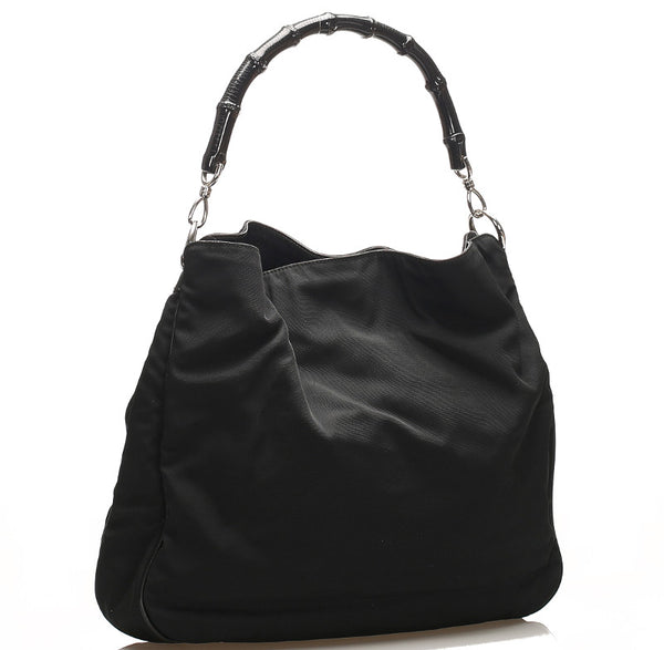 グッチ バンブー 001-1577 ブラック ナイロン レザー ハンドバッグ ショルダーバッグ 2WAY レディース GUCCI 中古
