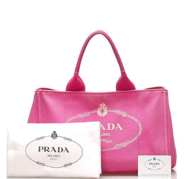 プラダ カナパ BN1877 ピンク キャンバス ハンドバッグ レディース PRADA 【中古】