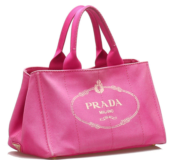 プラダ カナパ BN1877 ピンク キャンバス ハンドバッグ レディース PRADA 【中古】