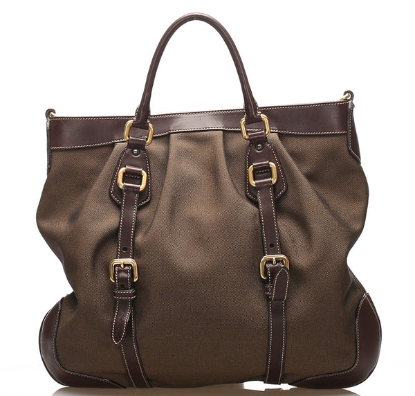 プラダ ブラウン キャンバス レザー ハンドバッグ ショルダーバッグ 2WAY ユニセックス PRADA 中古