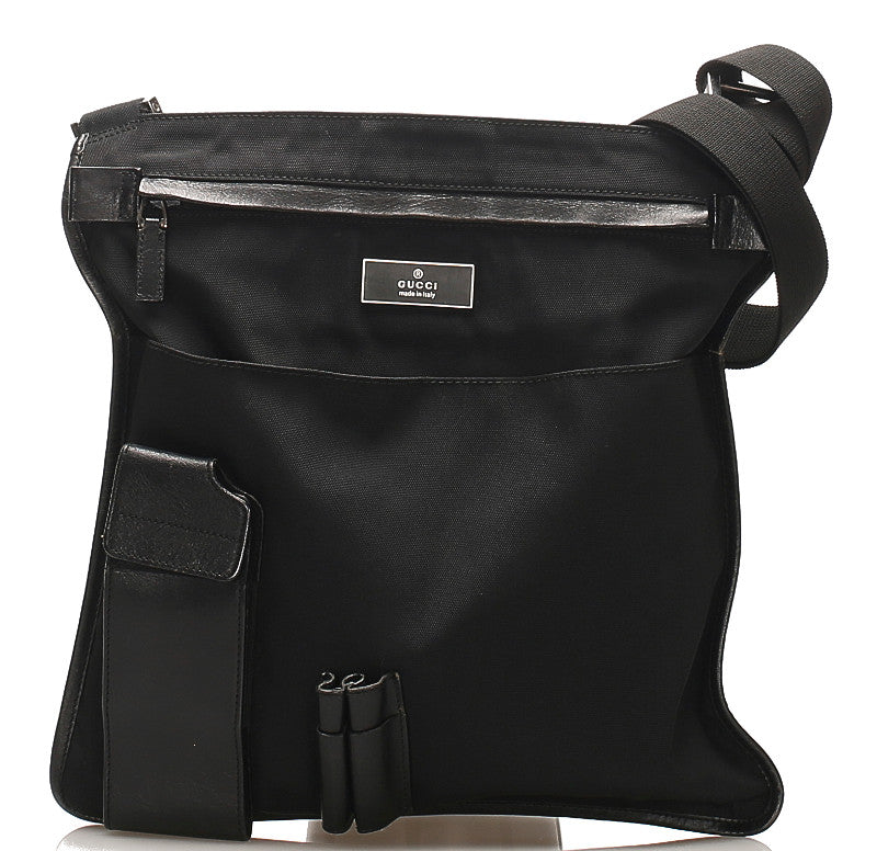 グッチ 019 0335 ブラック キャンバス レザー 肩掛け ショルダーバッグ ユニセックス GUCCI 中古