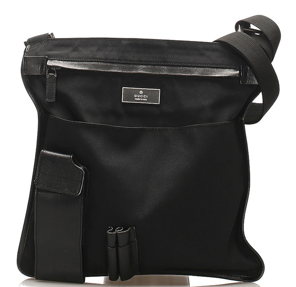 グッチ 019 0335 ブラック キャンバス レザー 肩掛け ショルダーバッグ ユニセックス GUCCI 中古