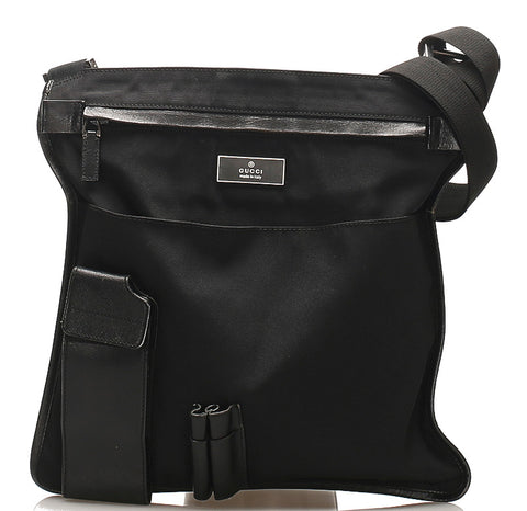 グッチ 019 0335 ブラック キャンバス レザー 肩掛け ショルダーバッグ ユニセックス GUCCI 中古