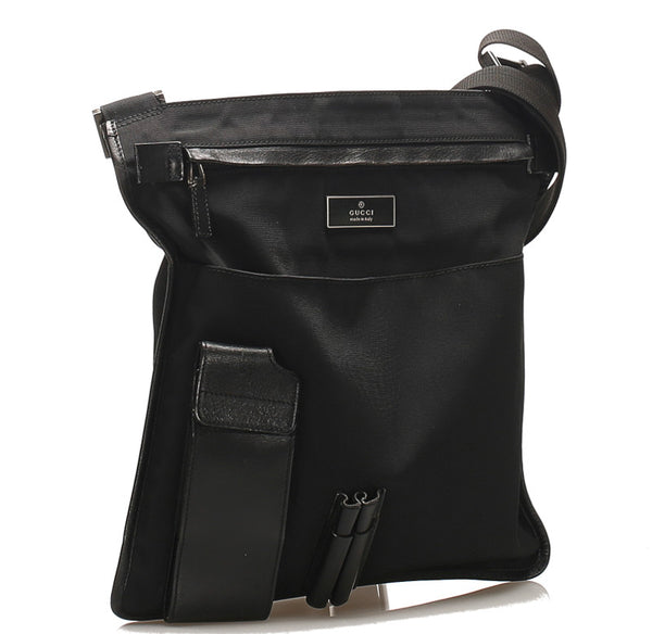 グッチ 019 0335 ブラック キャンバス レザー 肩掛け ショルダーバッグ ユニセックス GUCCI 中古