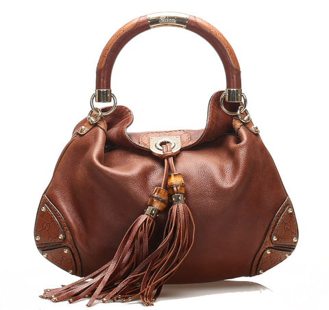 グッチ バンブー グッチシマ 185566 ブラウン レザー ショルダーバッグ レディース GUCCI 中古