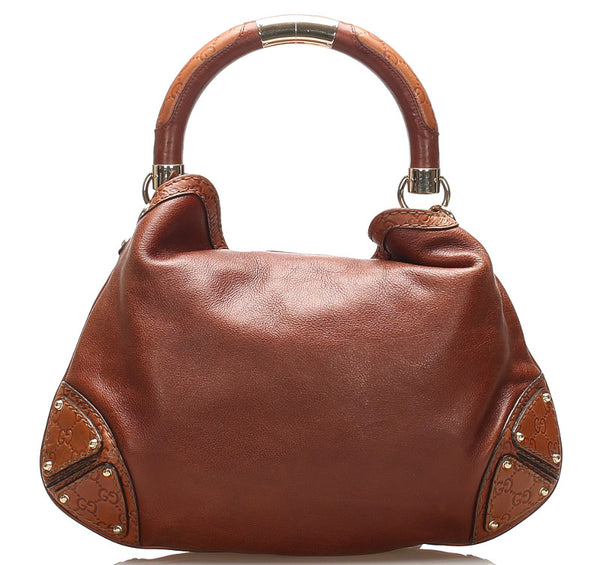 グッチ バンブー グッチシマ 185566 ブラウン レザー ショルダーバッグ レディース GUCCI 中古