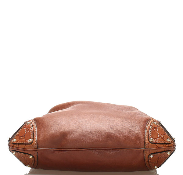 グッチ バンブー グッチシマ 185566 ブラウン レザー ショルダーバッグ レディース GUCCI 中古