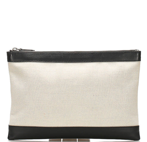 バレンシアガ 373834 ベージュ ブラック キャンバス レザー クラッチバッグ ユニセックス BALENCIAGA 中古
