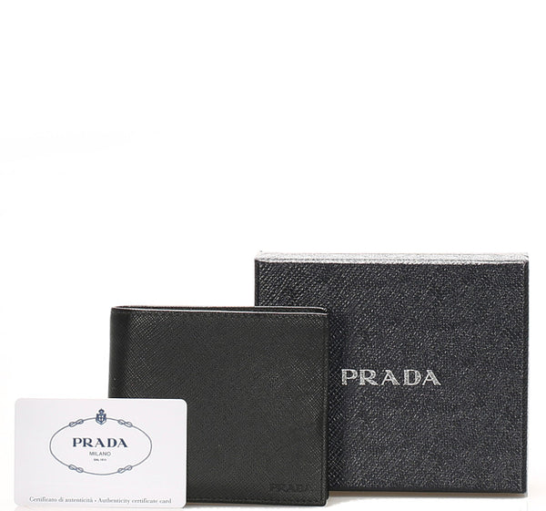 プラダ 2MO738 ブラック レザー 二つ折り財布 ユニセックス PRADA 中古