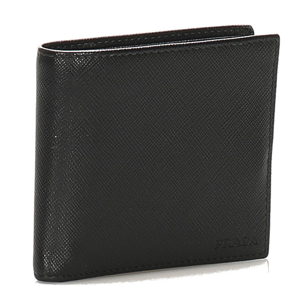 プラダ 2MO738 ブラック レザー 二つ折り財布 ユニセックス PRADA 中古