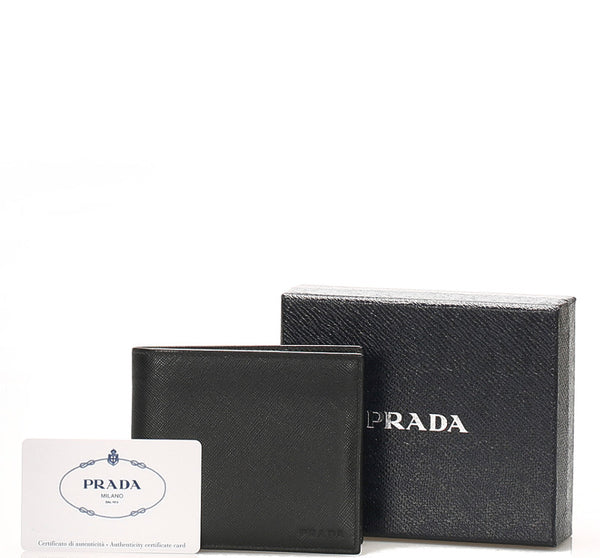 プラダ 2MO738 ブラック  サフィアーノ 二つ折り財布 メンズ PRADA 中古