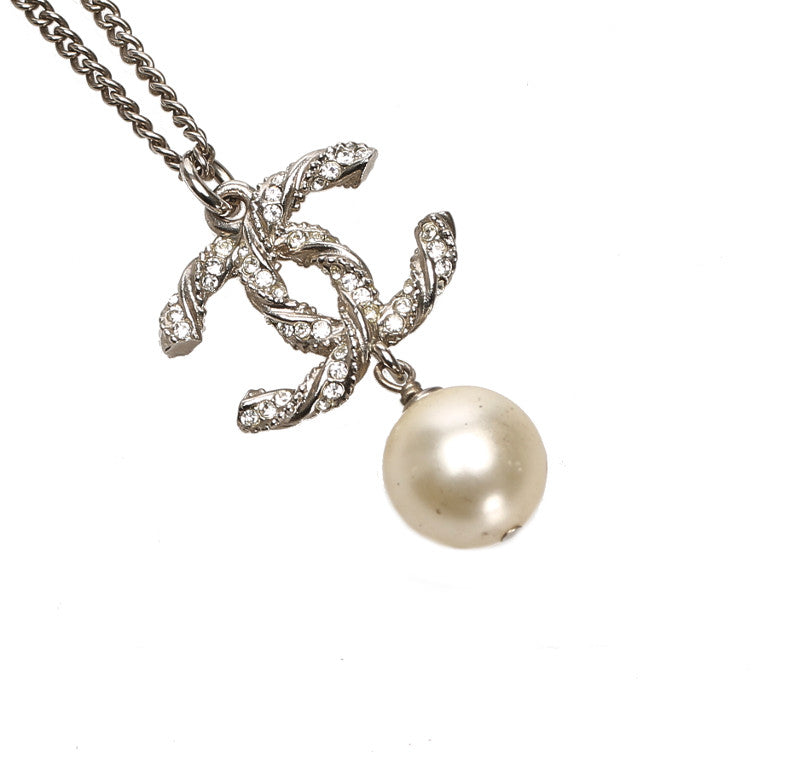 シャネル C14 V シルバー メタル パール ココマーク ネックレス レディース CHANEL 中古