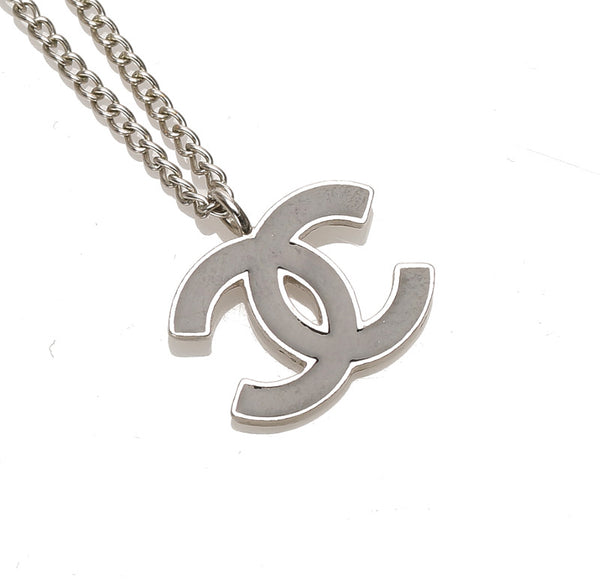 シャネル シルバー ブラック メタル ココマーク ネックレス レディース CHANEL 中古