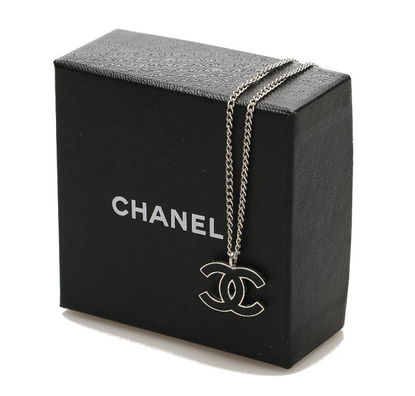 シャネル シルバー ブラック メタル ココマーク ネックレス レディース CHANEL 中古