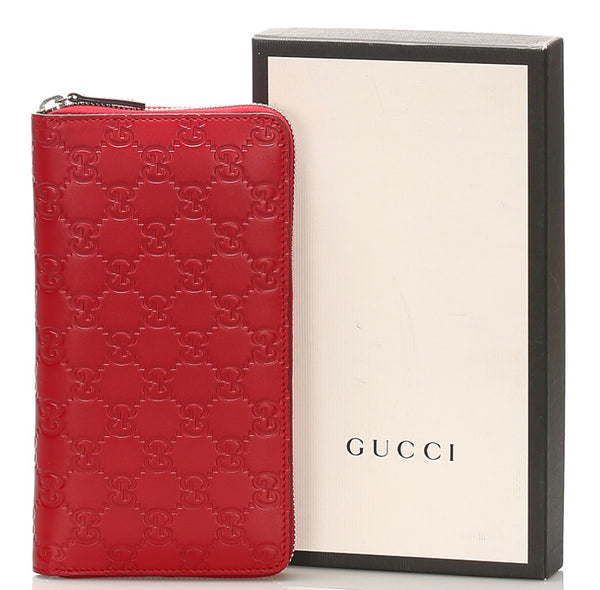 グッチ グッチシマ レッド レザー ラウンドファスナー 長財布 メンズ GUCCI 中古