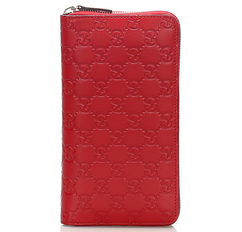 グッチ グッチシマ レッド レザー ラウンドファスナー 長財布 メンズ GUCCI 中古