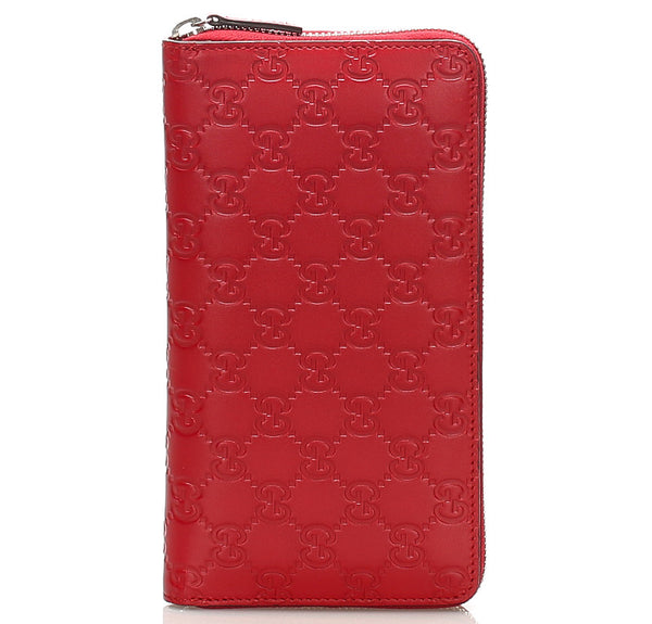 グッチ グッチシマ レッド レザー ラウンドファスナー 長財布 メンズ GUCCI 中古