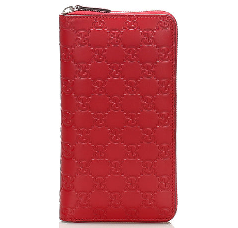 グッチ グッチシマ レッド レザー ラウンドファスナー 長財布 メンズ GUCCI 中古