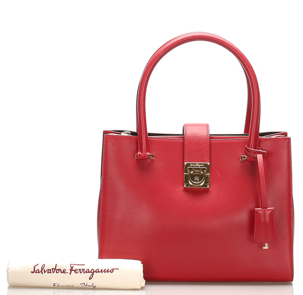 サルヴァトーレフェラガモ ガンチーニ AU-21 / D658 レッド レザー ハンドバッグ レディース Salvatore Ferragamo 中古